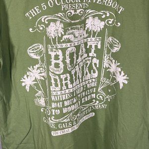 Margaritaville 5 O'Clock Riverboat Drinks Mens T Shirt XL Distressed Green